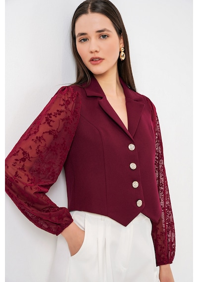Bigdart Kadın Desenli Kısa Ceket 0751 - Bordo