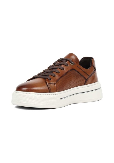 Erkek Taba Baskılı Bağcıklı Kalın Tabanlı Deri Sneaker