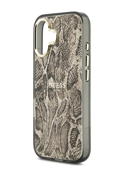 Apple Uyumlu iPhone 17 Kılıf Guess Lisanslı M-safe Özellikli Yazı Logolu Python Desenli Kapak Kahverengi Kahverengi