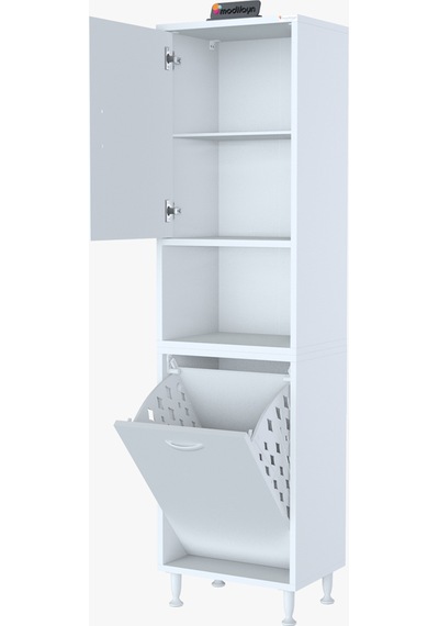 Mutfak Dolabı Kirli Çamaşır Dolabı Düşer Kapaklı Sepetli Banyo Dolabı 45x160x32 Cm Beyaz