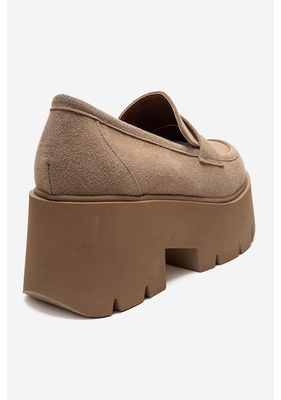 Luvishoes Santıa Toprak Süet Kadın Kalın Tabanlı Loafer Ayakkabı Toprak