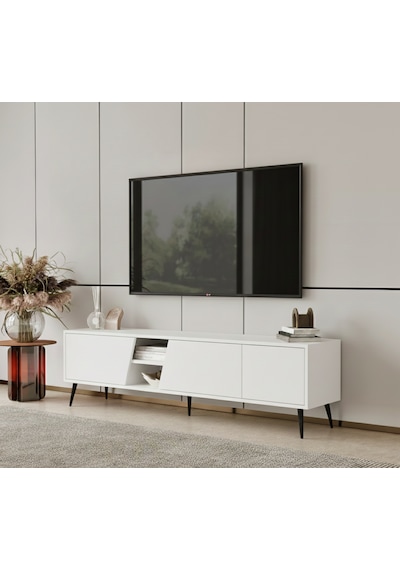 Roma 175 Cm Tv Ünitesi 100% Mdf Metal Ayak Beyaz