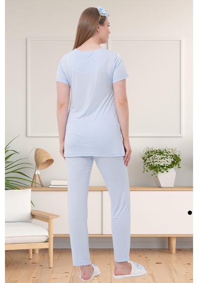 Mecit Pijama Mecit 1541 Mavi Uzun Sabahlıklı Lohusa Pijama Takımı