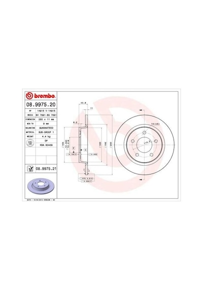 Brembo 08997521 Fren Diski Arka Düz 280 5 - Mazda 3 03 07 2.0/mazda 5 05 Bp6y26251d