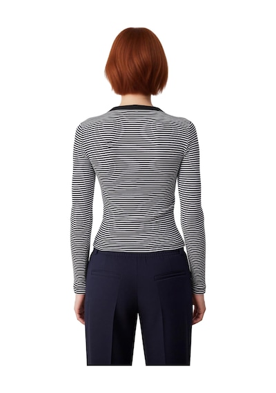 Ersefa Kadın Çizgili Bisiklet Yaka Düğmeli Slim Fit Örme Bluz Kaliteli Ş siyah