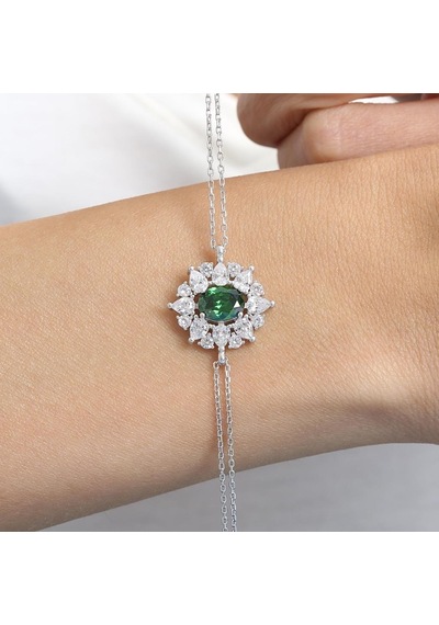 Effective Diamond Paris Işıltısı Sentetik Zümrüt Taşlı Gümüş Bileklik