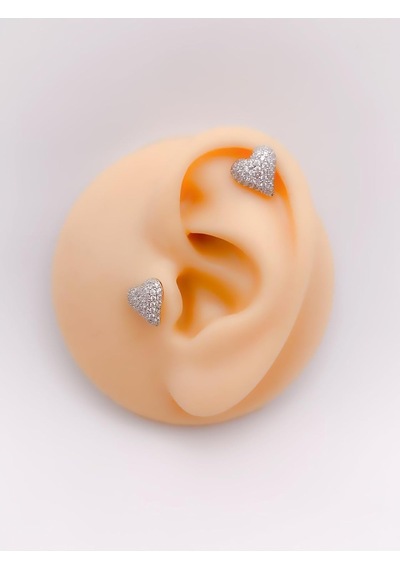 Lexroo Full Taş Kaplı Bombeli Kalp Figürlü Kıkırdak Helix Tragus Piercing 1adet Çok Renkli
