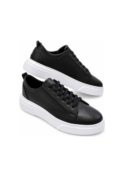 Yalçın Erkek Beyaz Bağcıklı Ortopedik Günlük Sneaker Spor Ayakkabı Kalın Taban Siyah - 919472745 Siyah