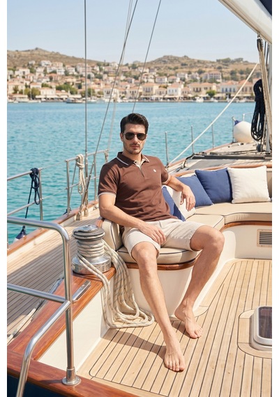 Buratti % 100 Pamuk Düğmeli Regular Fit Polo Yaka T Shirt Erkek Polo Yaka T Shirt 5902118 Kahve