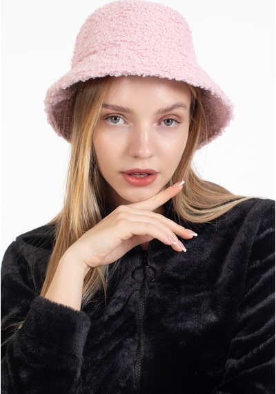 Ladycolor Kadın Kışlık Şapka Kıvırcık Peluş Kumaş Bucket Modeli Pudra Pudra
