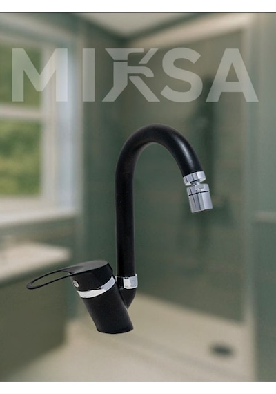Siyah-krom Baston Borulu Oynar Başlıklı Perlatörlü Banyo Lavabo Bataryası, Çiftsugirişli