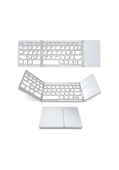 Kablosuz Bt Klavye - Katlanır, Dokunmatik Yüzeyli, Taşınabilir Ultra İnce - Windows/android/ iOS Uyumlu - Gümüş