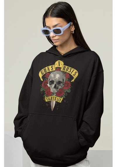 Sevbano Tasarım Guns N' Roses Rock Metal Baskılı Unisex Oversize Müzik Gr Siyah