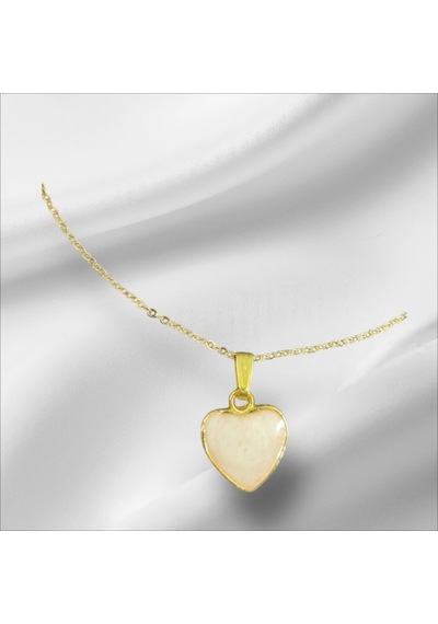 0038 Kadınkolye Kalp Kolye Hediyelik -bej- Doğal Taş Kalp Gold