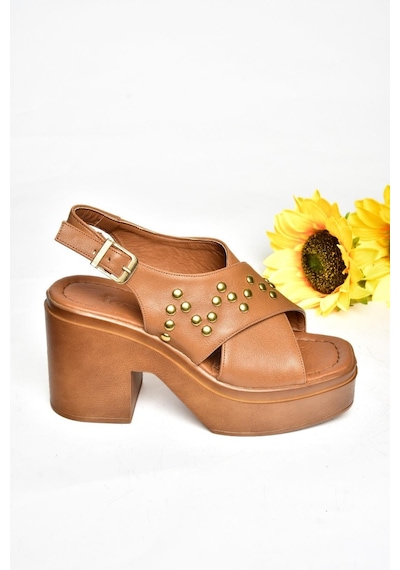 Fox Shoes S996121009 Taba Kalın Topuklu Kadın Sandalet Taba