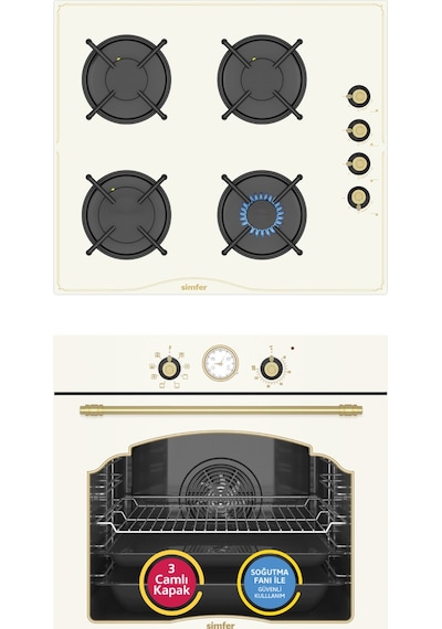 Simfer 9 Fonksiyon Retro Bej 2'li Ankastre Set (8218 Fırın + 3326 Ocak)