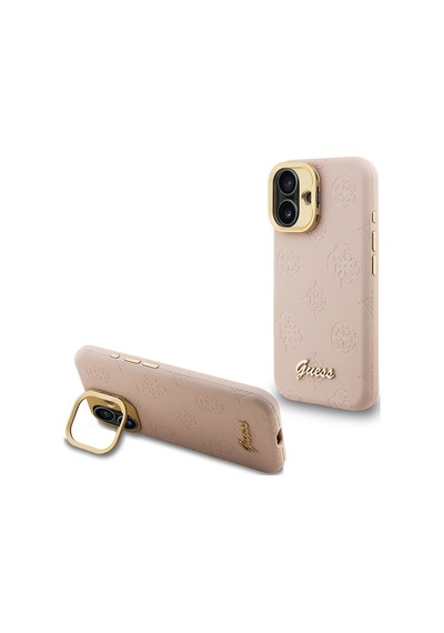 Apple Uyumlu iPhone 16 Kılıf Guess Lisanslı M-safe Şarj Özellikli Kamera Standlı Pu Deri Peony Kapak Pembe