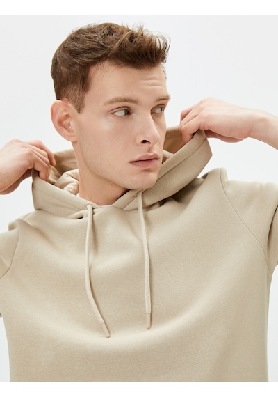 Koton Basic Kapşonlu Sweatshirt Uzun Kollu Ribanalı Bej 4sam70001mk Ekru