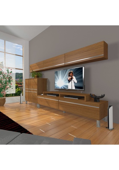Decoraktiv Ekoflex 8 Mdf Krom Ayaklı Tv Ünitesi Tv Sehpası Ceviz