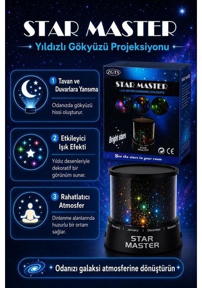 Renk Değiştiren Led Yıldız Projektör Gece Lambası Oda Tavanı İçin Dekoratif Işık Çok Renkli