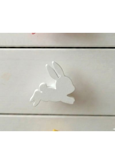 Tavşan Figürlü 3 Adet Dolap Kulpu - Çocuk Odası Modern Ve Şık 3cm Vida Ve Somun Dahil Beyaz