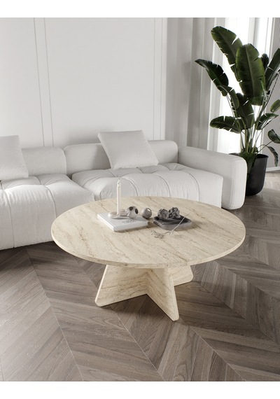 Mush 90cm Orta Sehpa Traverten Desenli - Tamamı Mdf
