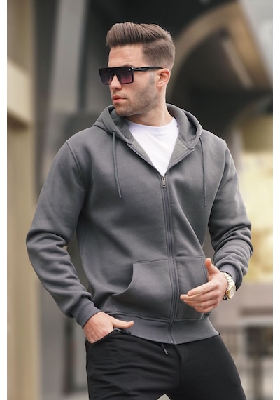 Madmext Füme Kapüşonlu Regular Fit Erkek Sweatshirt 6033 Füme