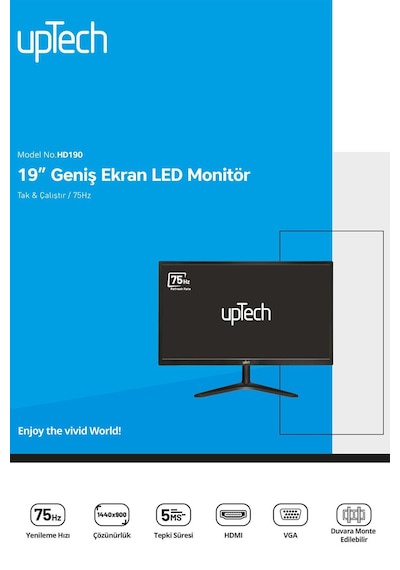 Uptech 19" Led Monitör 75hz 5ms Hdmı Vga Geniş Ekran Bilgisayar Monitörü