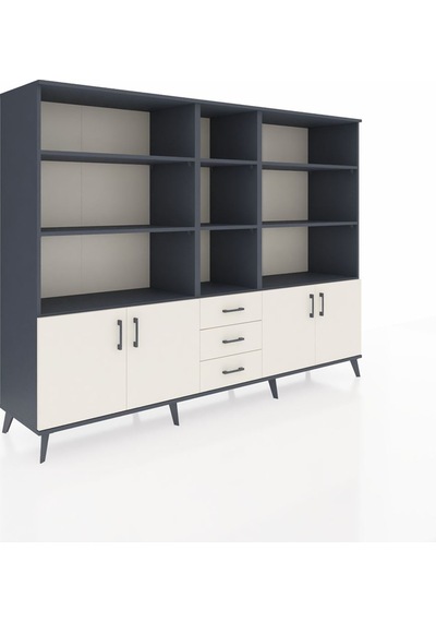 Hyperion Dolap 11 Raflı 3 Çekmeceli 4 Kapaklı 220x44x163 Antrasit Antrasit-aytaşı