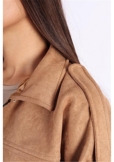 Prifaldi Premium Oversize Ekru Süet Bomber Ceket Vizon