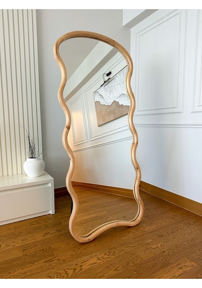 Effe Doğal Ahşap Çerçeveli Bulut Model 180x80 Cm Naturel Ayakli Boy Aynasi