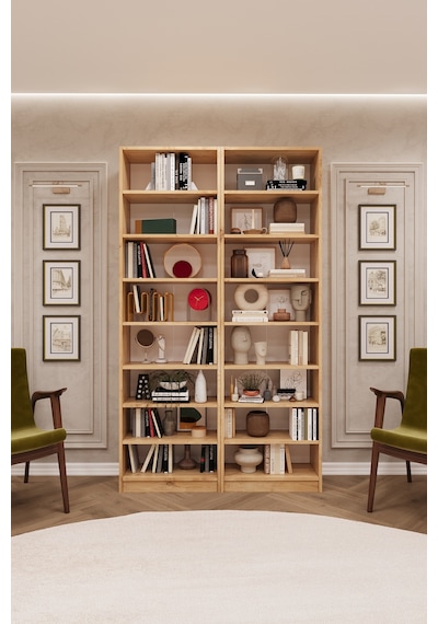 Asra Trend K-10 %100 MDF 120 cm 2 Modüllü Kitaplık 14 Raflı Kütüphane Safir Meşe Asra Trend K-10 %100 MDF 120 cm 2 Modüllü Kitaplık 14 Raflı Kütüphane Safir Meşe
