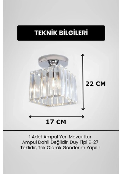 Meriva Model Modern Luxury Plafonyer Oda Hol Antre Koridor Salon Krom Kare Kristal Taşlı Avize Krom