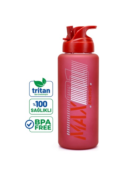 Büyük Su Matarası Tritan Pipetli Su Şişesi Max Spor Matarası Suluğu Bpasız 1000 Ml Kırmızı 0112