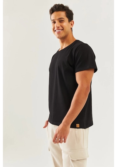 Erkek Oversize Rahat %100 Pamuklu Penye Bisiklet Yaka Kısa Kol Basic T-shirt Classic Collection Siyah
