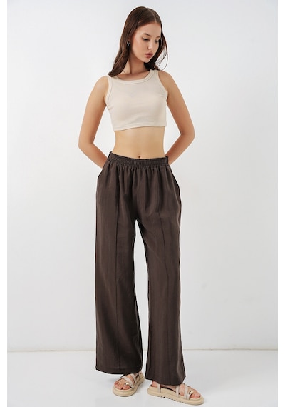 Bigdart Kadın Beli Lastikli Bol Paça Pantolon 30087 - A.kahve