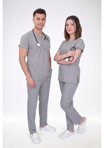 Unisex Gri Likralı Cerrahi Alt Üst Forma Takım Gri Gri