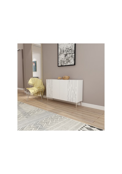 Alben 120 Cm Konsol, Tv Ünitesi, Çok Amaçlı Dolap Beyaz-gümüş Beyaz-gümüş