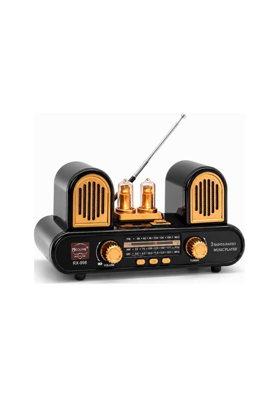 Yeni Nesil Radyo Usb Sd Fm Aux Bluetooth Müzik Kutusu Retro El Tutamaçlı Şarj Edilebilir M113 Koyu Kahve Rx-998 - Siyah