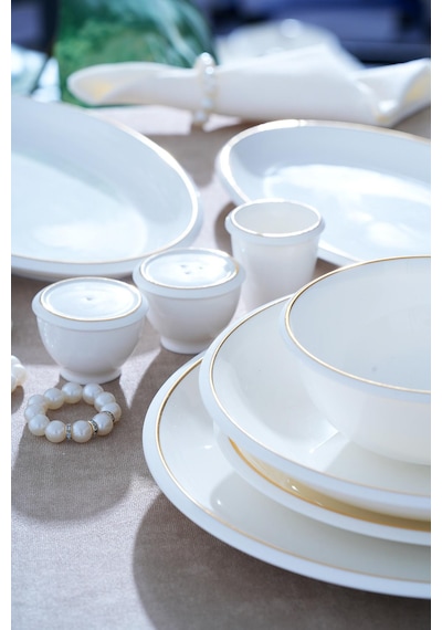 Acar Wilhide 12 Kişilik 54 Parça Porselen Yemek Takımı Beyaz - Gold