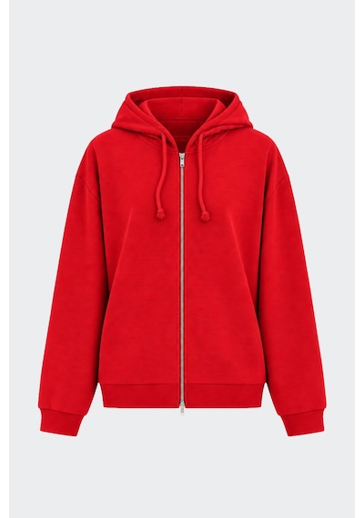 Suud Collection Kırmızı Lena Fermuarlı Kapüşonlu Sweatshirt