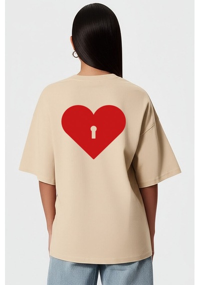 Nevermind Unisex Çift Erkek Kadın Tişört 2li Set Takım The Key To Baskılı Sevgili Kombini Bej