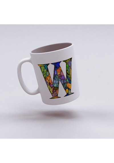 W Harfi Bardak 330 Ml İsme/harfe Özel Hediye, Renkli Harf Tasarım Beyaz