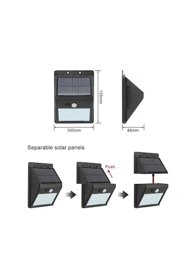 Solar Enerjili 20 Led Duvar Lambası Hareket Sensörlü, Su Geçirmez, Kablo Gerektirmez Çok Renkli