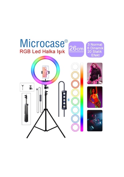 26 Cm Selfie Rgb Led Ring Halka Işık+2.1Mt Tripod+Kumanda Al2643