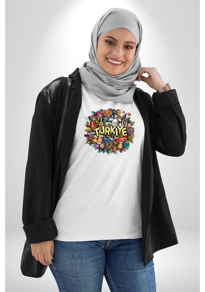 Turkiye Özel Karakterleri Unisex Unisex Beyaz Organik Baskılı T-shirt Penye Yüksek Kalite Beyaz