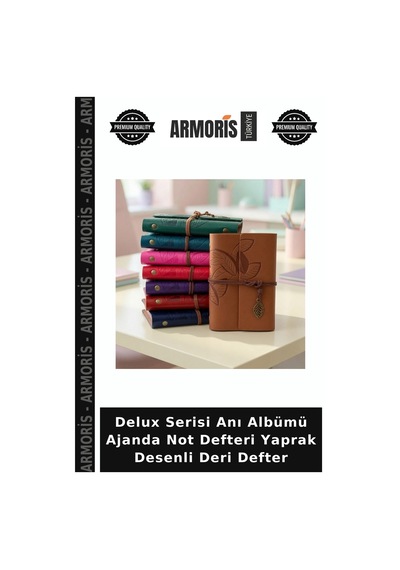 Delux Serisi Anı Albümü Ajanda Not Defteri Yaprak Desenli Deri Defter Çok Renkli