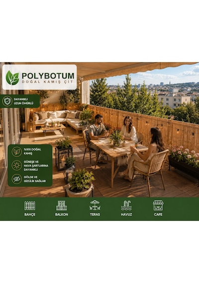 Polybotum Premium Doğal Kamış Hasır Balkon Çiti 50x300 Cm Sık D