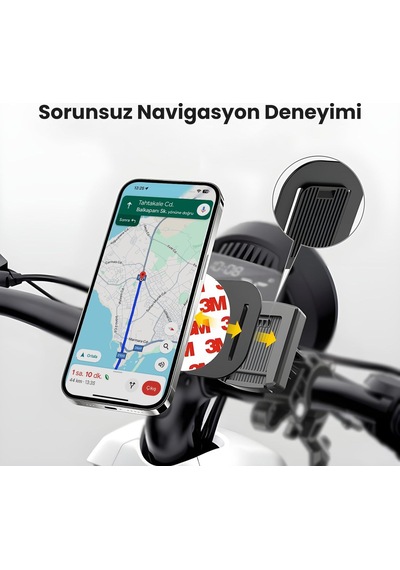 Bph06 Gidon Bağlantılı 360 Derece Ayarlanabilir Hızlı Kilit Özellikli Motosiklet Bisiklet Scooter Universal Telefon Tutucu Diğer