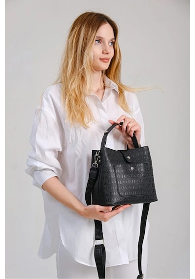 Just Polo Kadın Kabartmalı Ayarlanabilir Askılı Şık El Ve Omuz Çantası Shoulder Bag Ebat: 20 X 22 Cm Siyah
